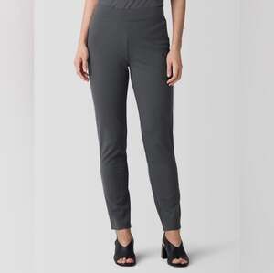 Eileen Fisher Washable Grey Stretch Crepe Knit Pants Size M